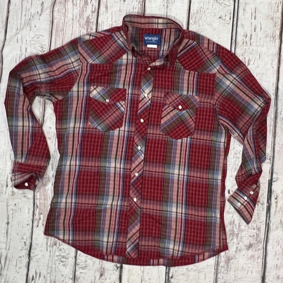 Wrangler Western Pearl Snap Cowboy Rancher Western Vintage Shirt Long Sleeve - Picture 3 of 5